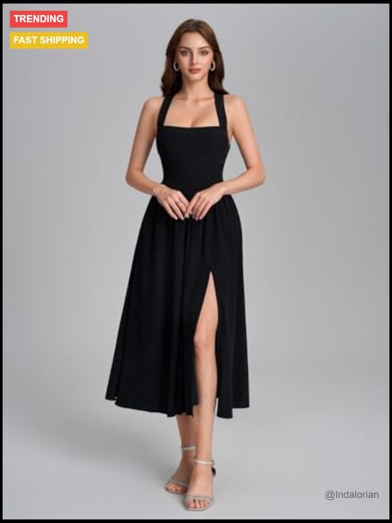 Floral Halter Corset Midi Dress with Smocked Back and Bow Tie - Picture 3 of 6